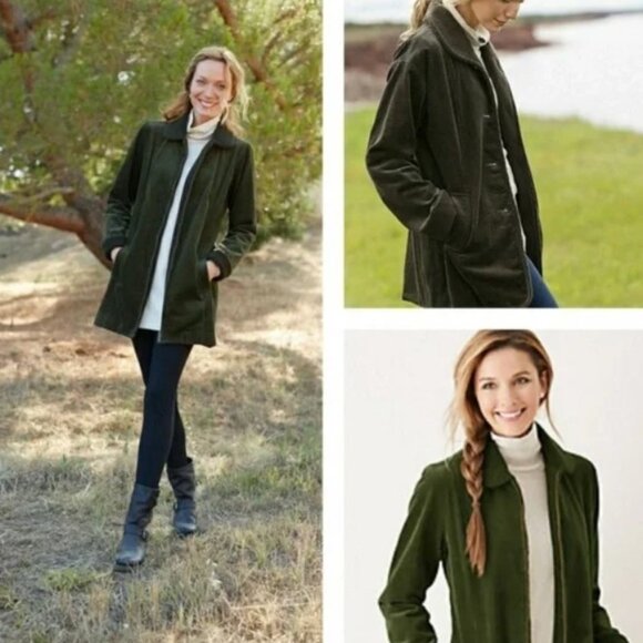 J.Jill Green Heritage Olive Green Corduroy Zip Down Sherpa Collar Jacket  Sz L - Picture 2 of 13